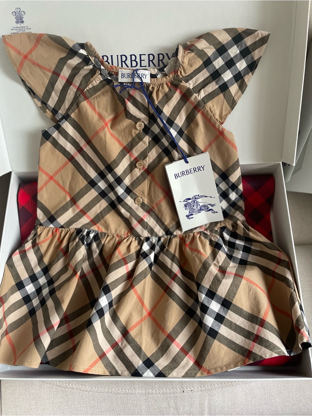 Burberry Beige Black Red Iconic Check Dress
